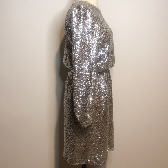 JULIA JORDAN Silver Metallic sequin mini Dress 2 NWT - Picture 6 of 14